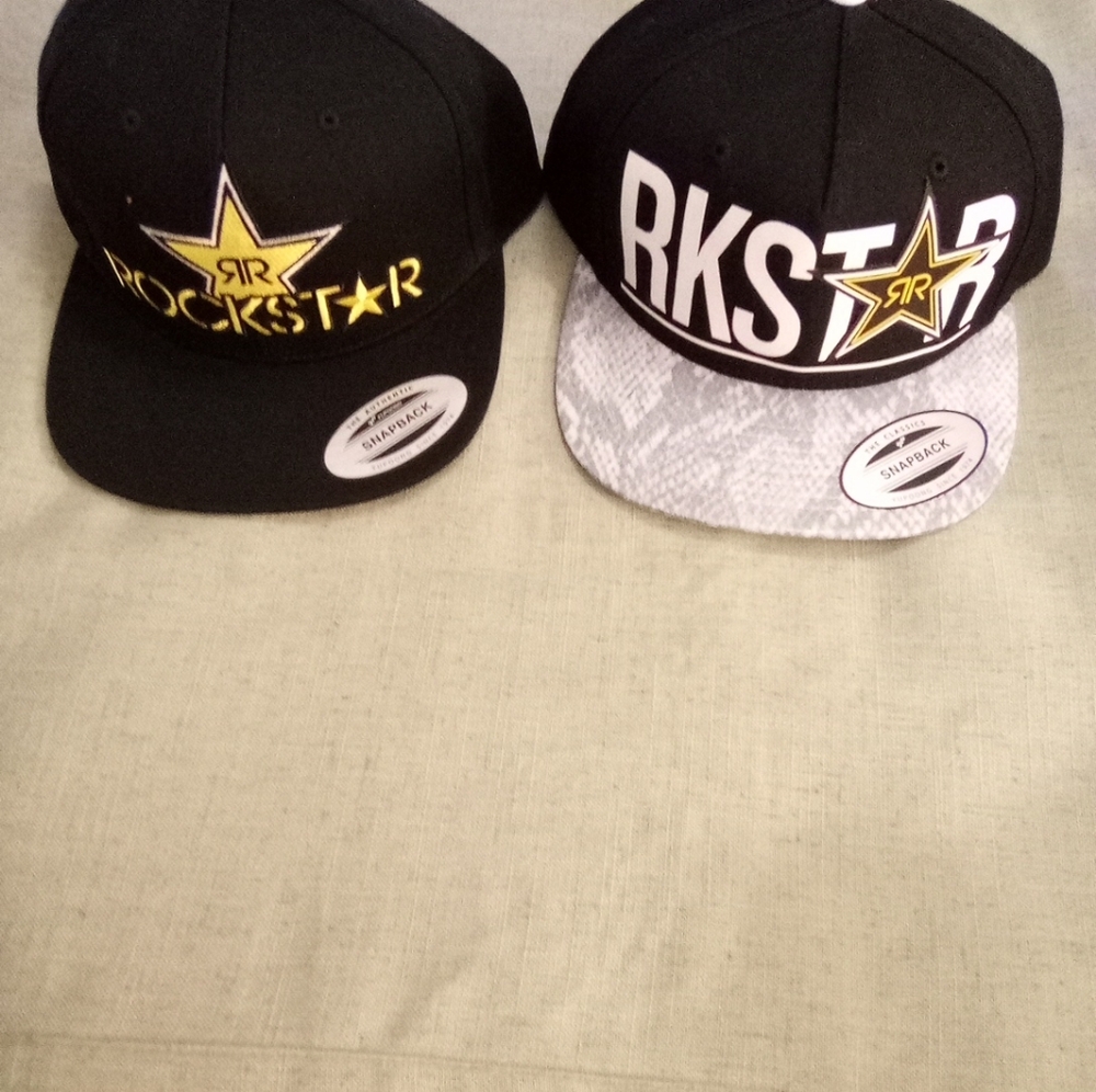 (2)Rockstar Energy Snapback Adjustable Hats NEW